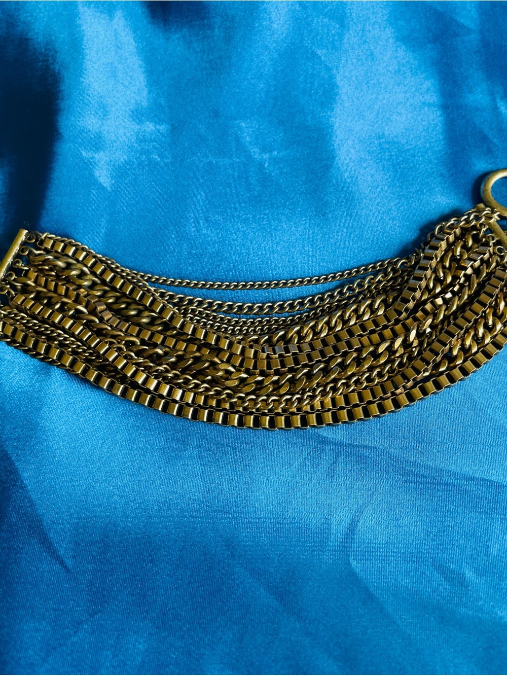 Bronze Tone Multi-Chain Draped Statement Bracelet - Toggle Closure 7.5-8”